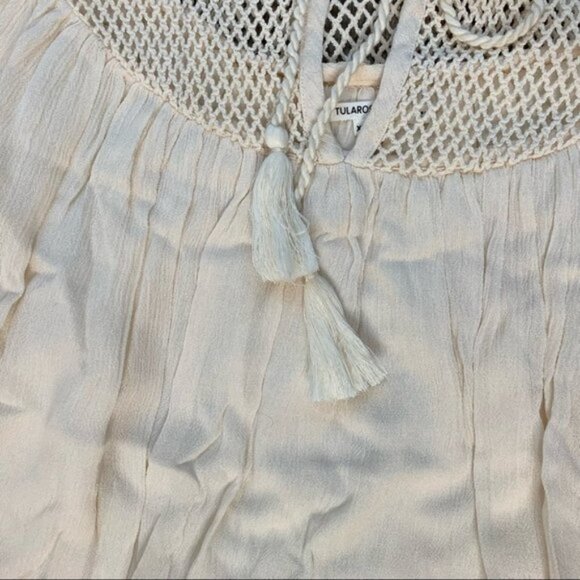 Tularosa Revolve Huxley Top Cream Tassels ties Gauze Crochet Flutter Sleeve XS - Picture 8 of 15